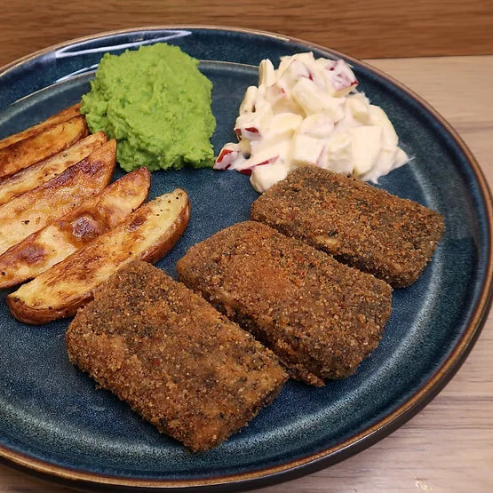  Veganske fiskepinner med tilbehør