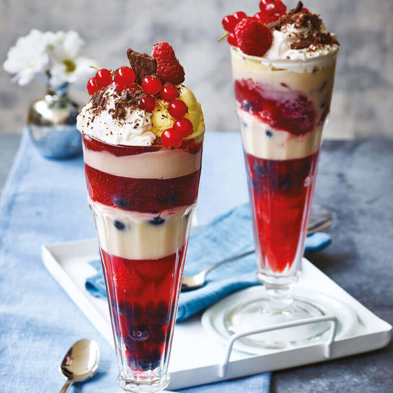 Gelédessert i glass
