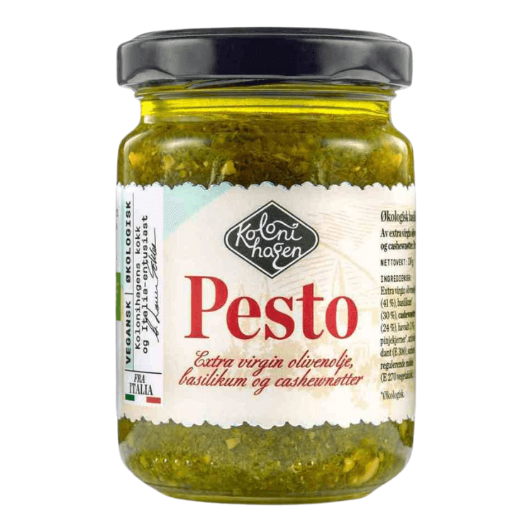 Grønn pesto fra kolonihagen.