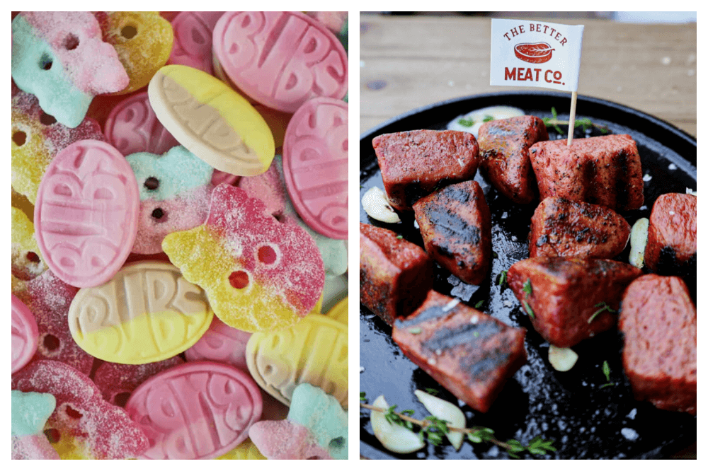 Vegansk godteri fra Orkla Snacks og kultivert kjøtt fra The Better Meat Company